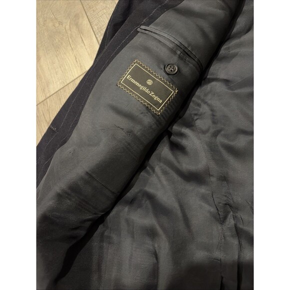 Ermenegildo Zegna Suit Jacket Mens 42S Navy Pinstripe Dbl Breast Cashmere Wool - Picture 6 of 14